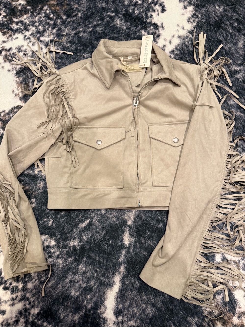 NWT BLANKNYC Cropped Fringe Western Suede Jacket